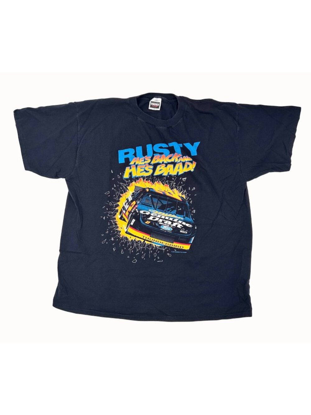 Vtg Rusty Wallace NASCAR T-Shirt 2XL Black Graphic Tee MGD Thunderbirds Racing